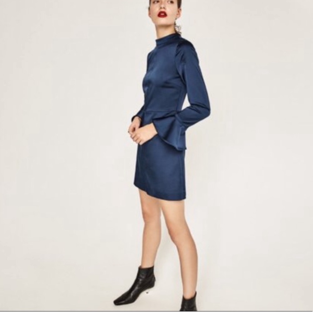 Navy blue silk open back dress